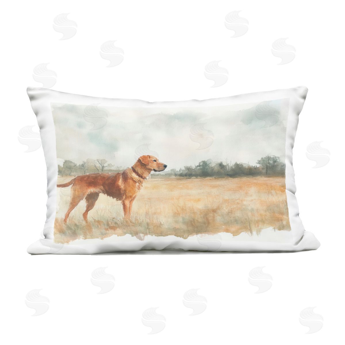 Petal Prints Design Retriever Dog in Open Field Outdoor Printed Throw Pillow
