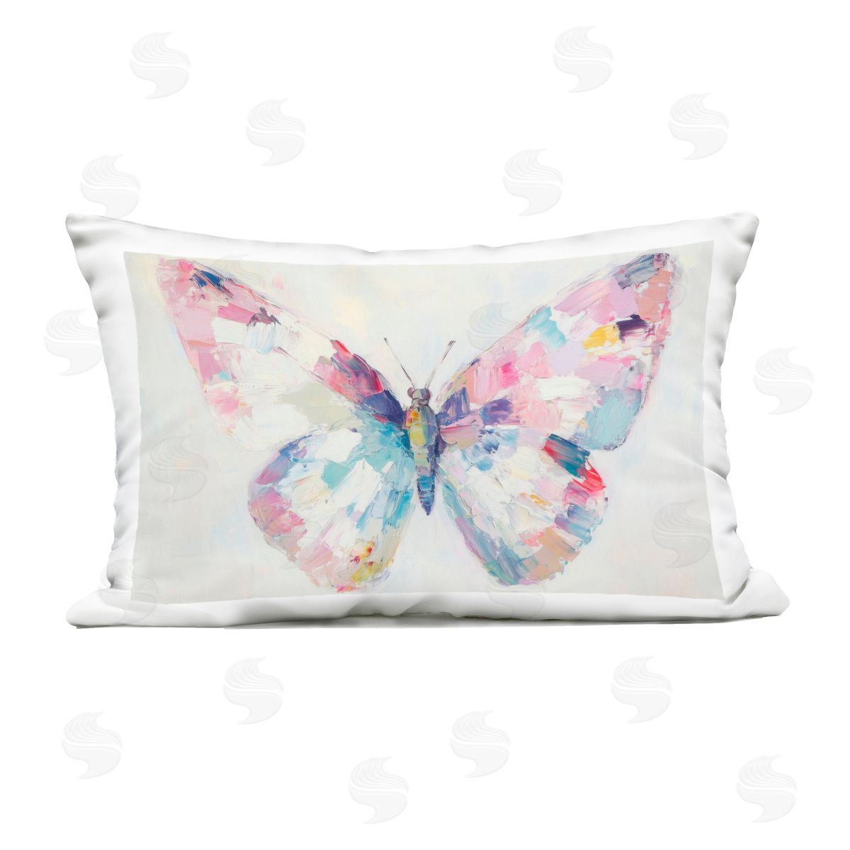 Petal Prints Design Jeweled Butterfly over Off-White Outdoor Printed Throw Pillow