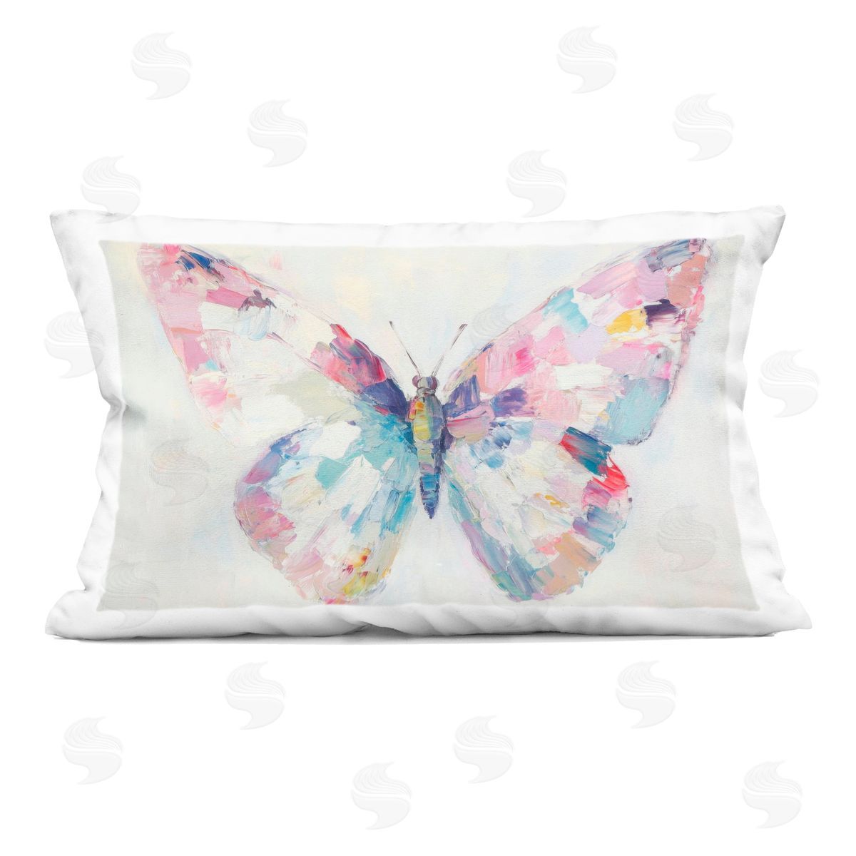Petal Prints Design Jeweled Butterfly over Off-White Indoor Printed Throw Pillow