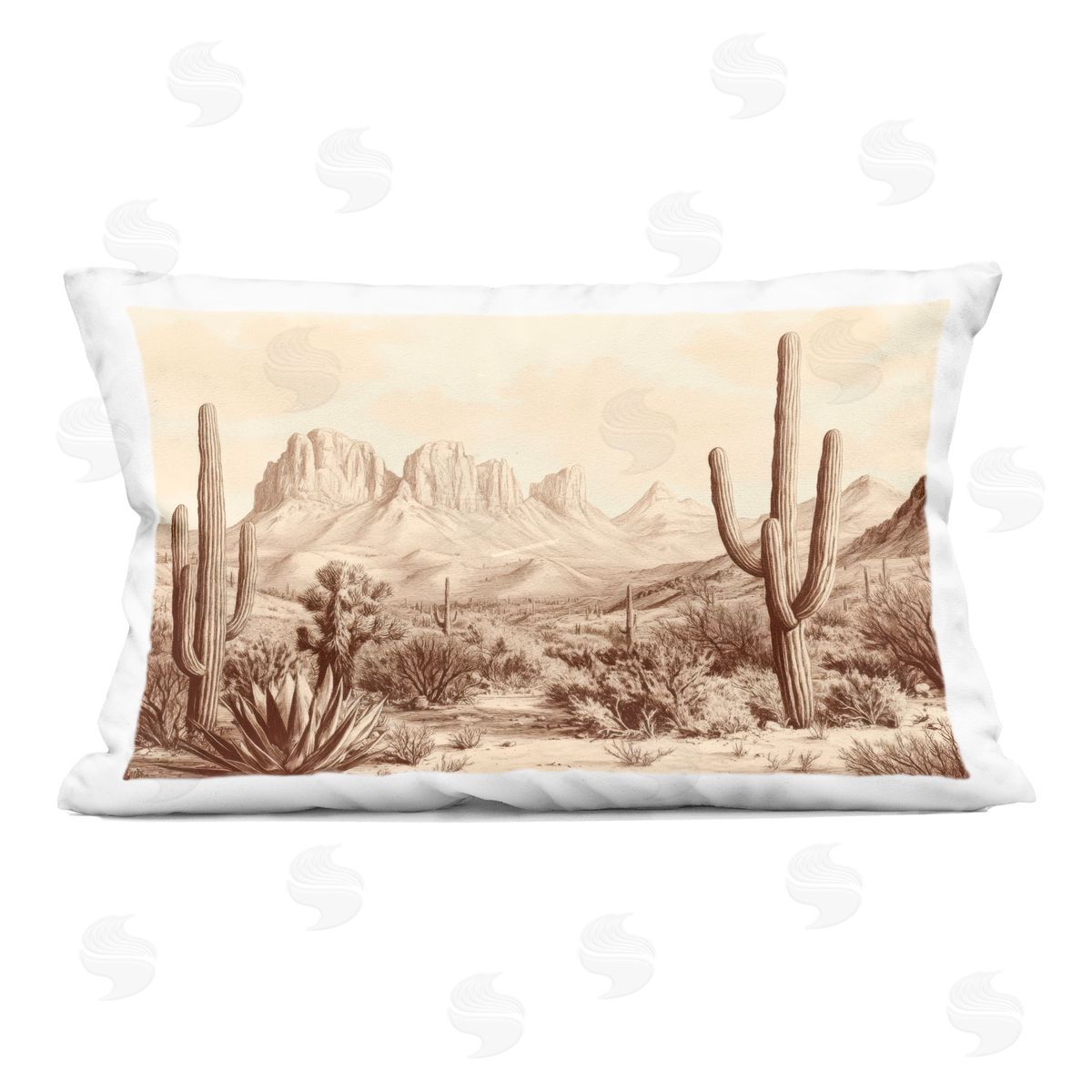 Petal Prints Design Desert Landscape Vintage Cacti Indoor Printed Throw Pillow