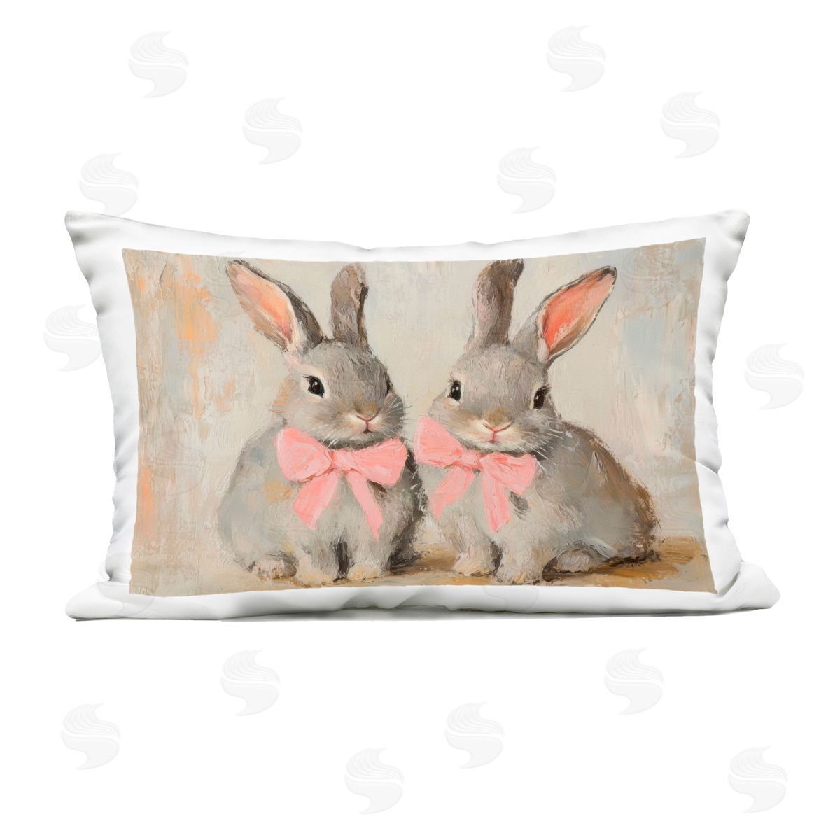 Petal Prints Design Bunnies in Pink Bows Outdoor Printed Throw Pillow