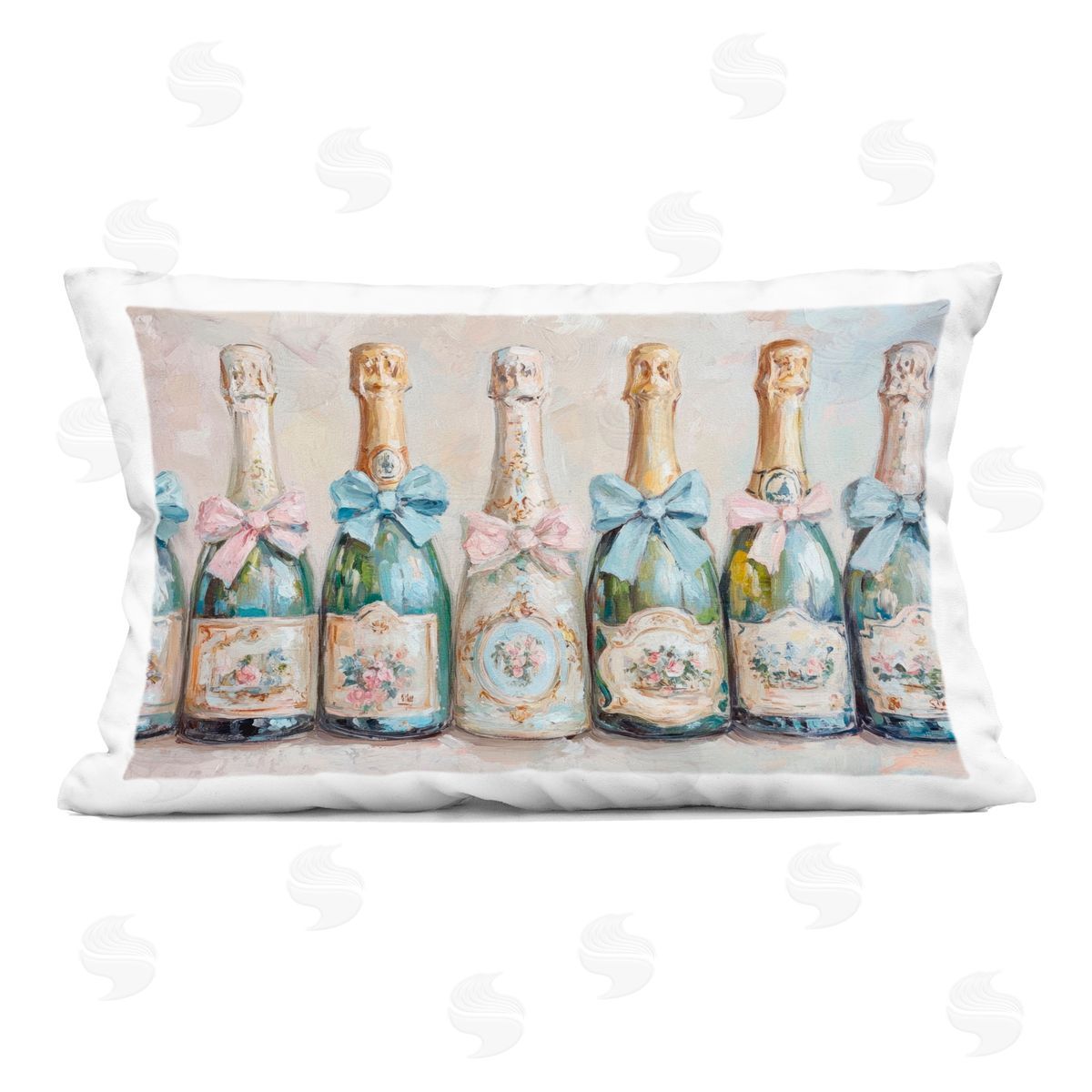 Petal Prints Design Victorian Bow Champagne Bottles Indoor Printed Throw Pillow