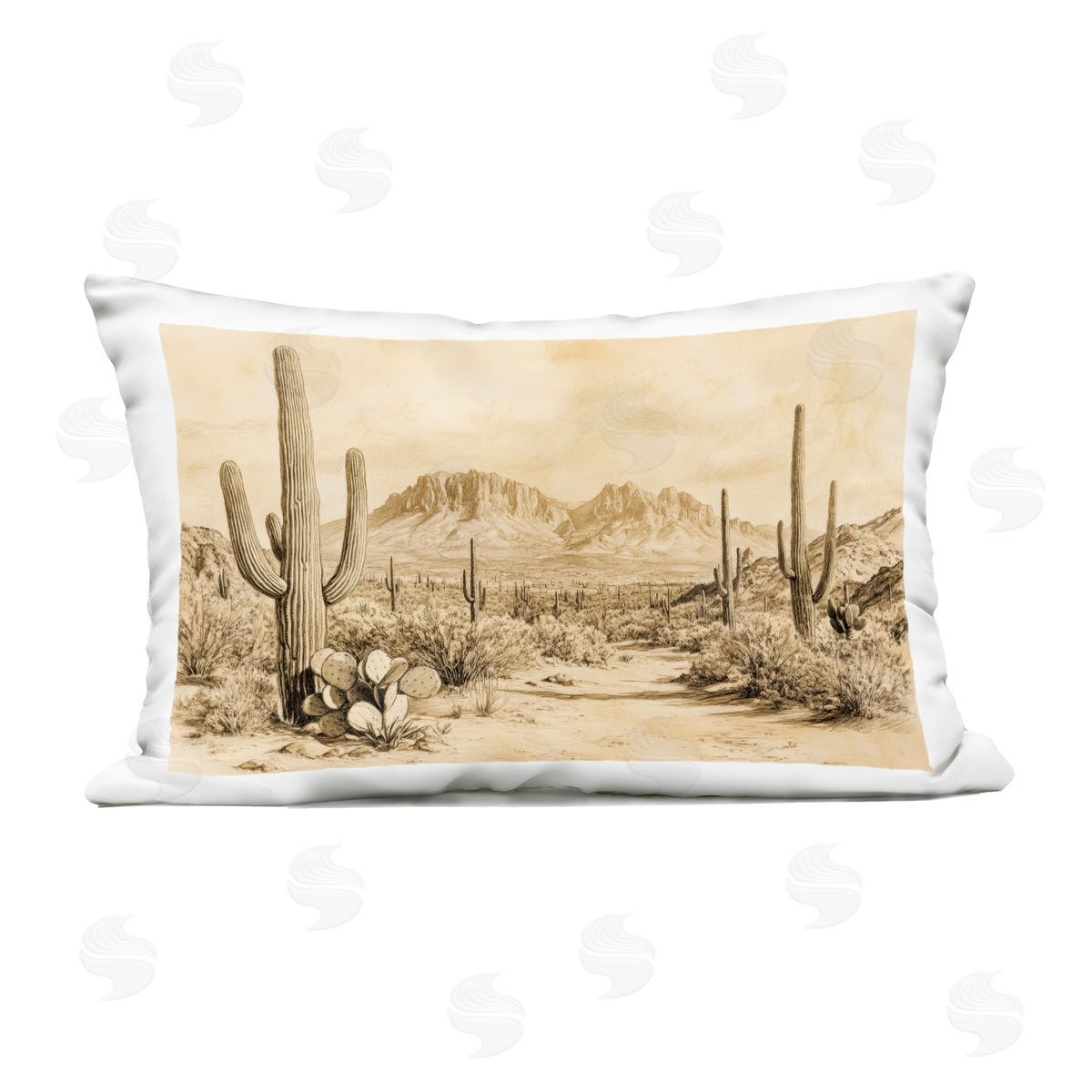 Petal Prints Design Cactus Road Vintage Desert Outdoor Printed Throw Pillow
