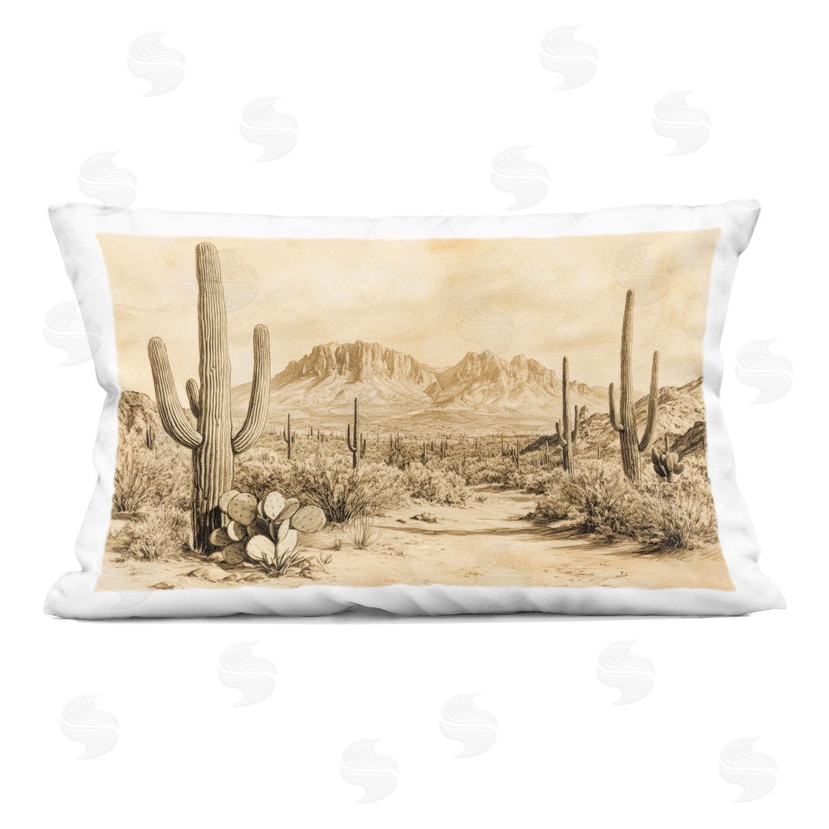 Petal Prints Design Cactus Road Vintage Desert Indoor Printed Throw Pillow