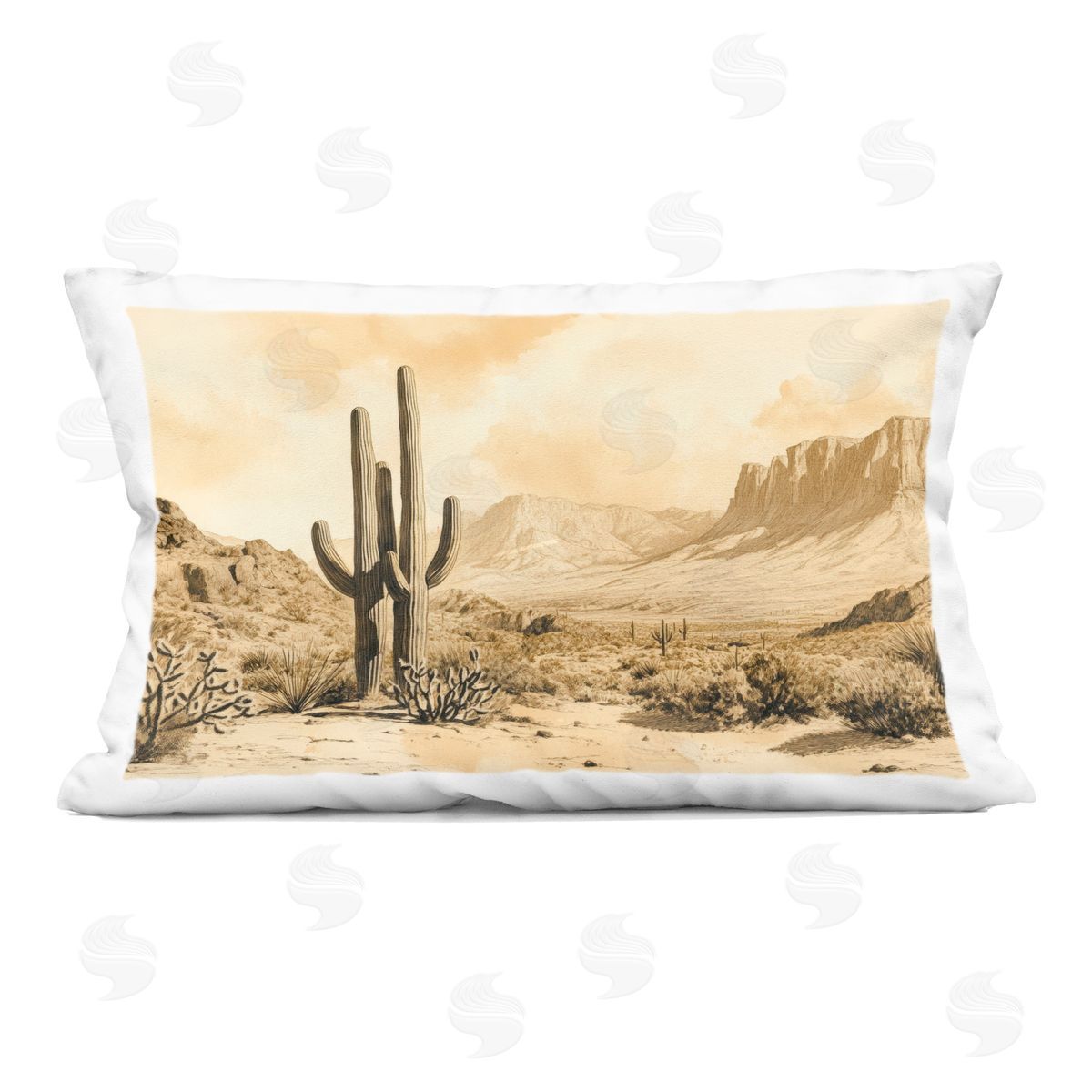 Petal Prints Design Desert Landscape Sepia Cacti Indoor Printed Throw Pillow