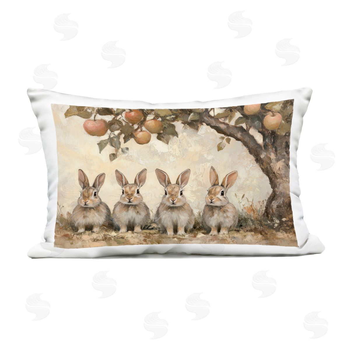 Petal Prints Design Autumn Bunnies & Apples Outdoor Printed Throw Pillow