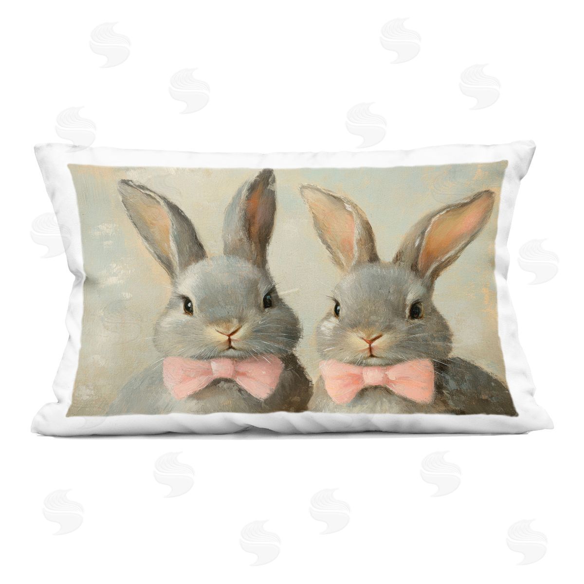 Petal Prints Design Pink Bowtie Bunny Pair Indoor Printed Throw Pillow