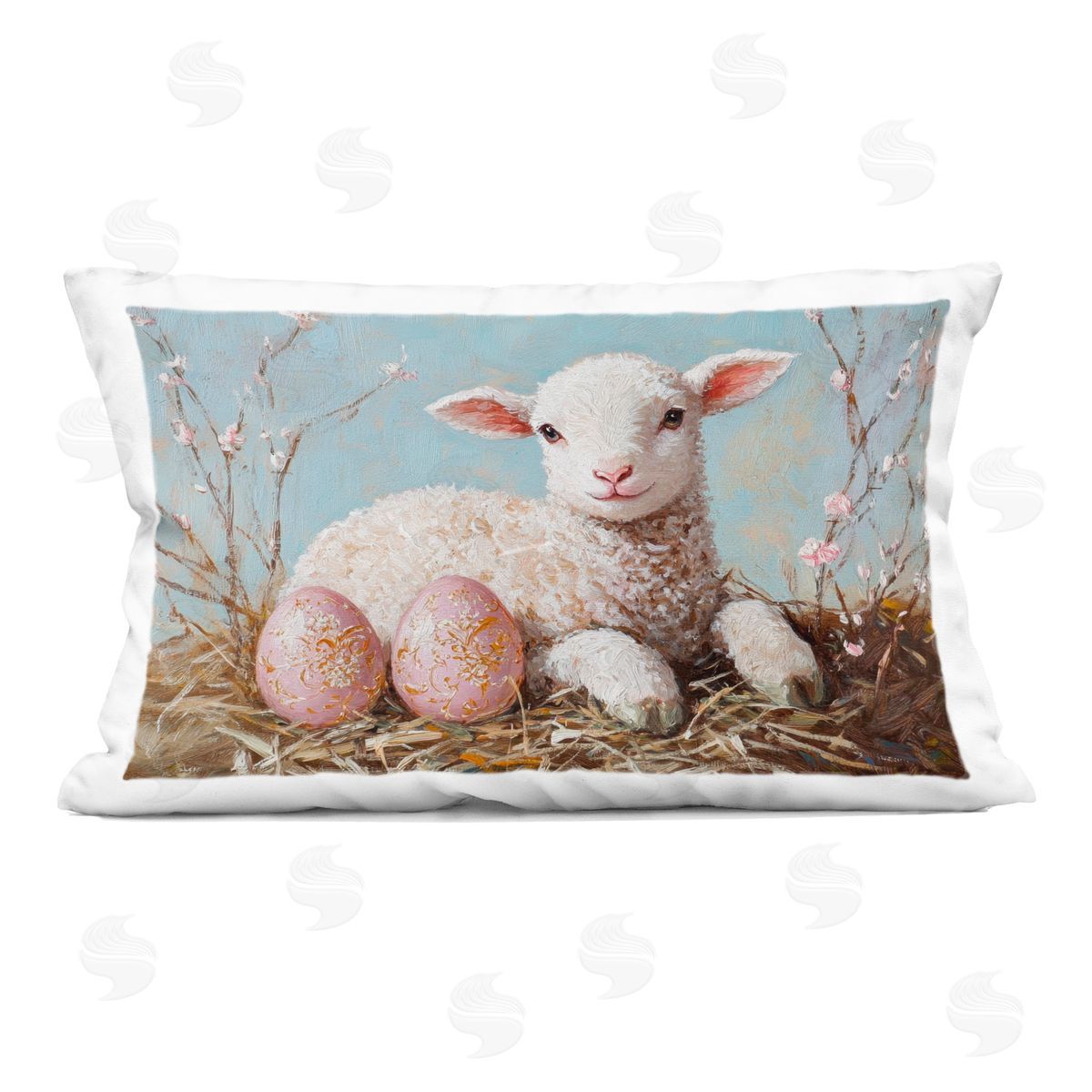 Petal Prints Design Easter Lamb and Easter Eggs Indoor Printed Throw Pillow