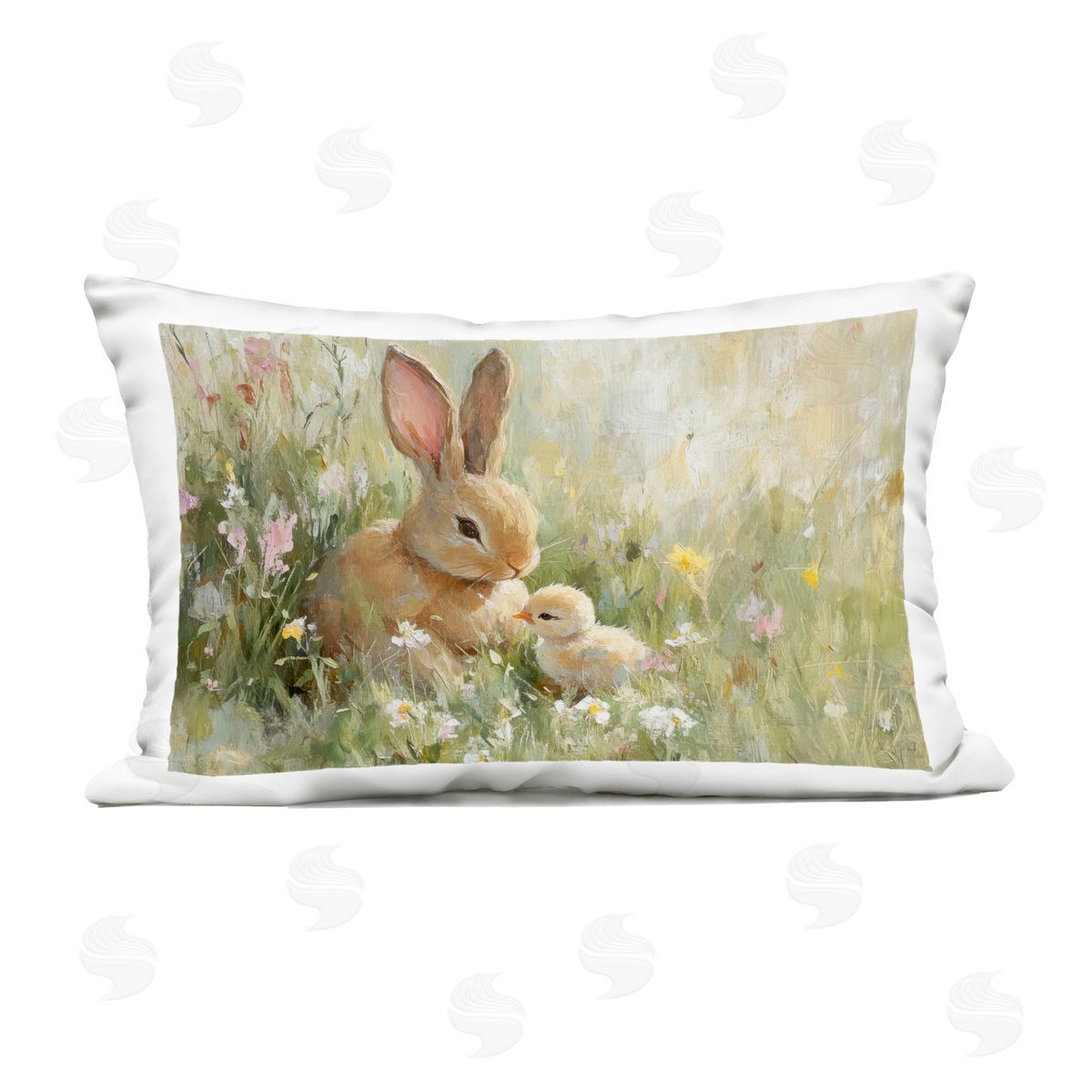 Petal Prints Design Sun Bathed Easter Babies Outdoor Printed Throw Pillow