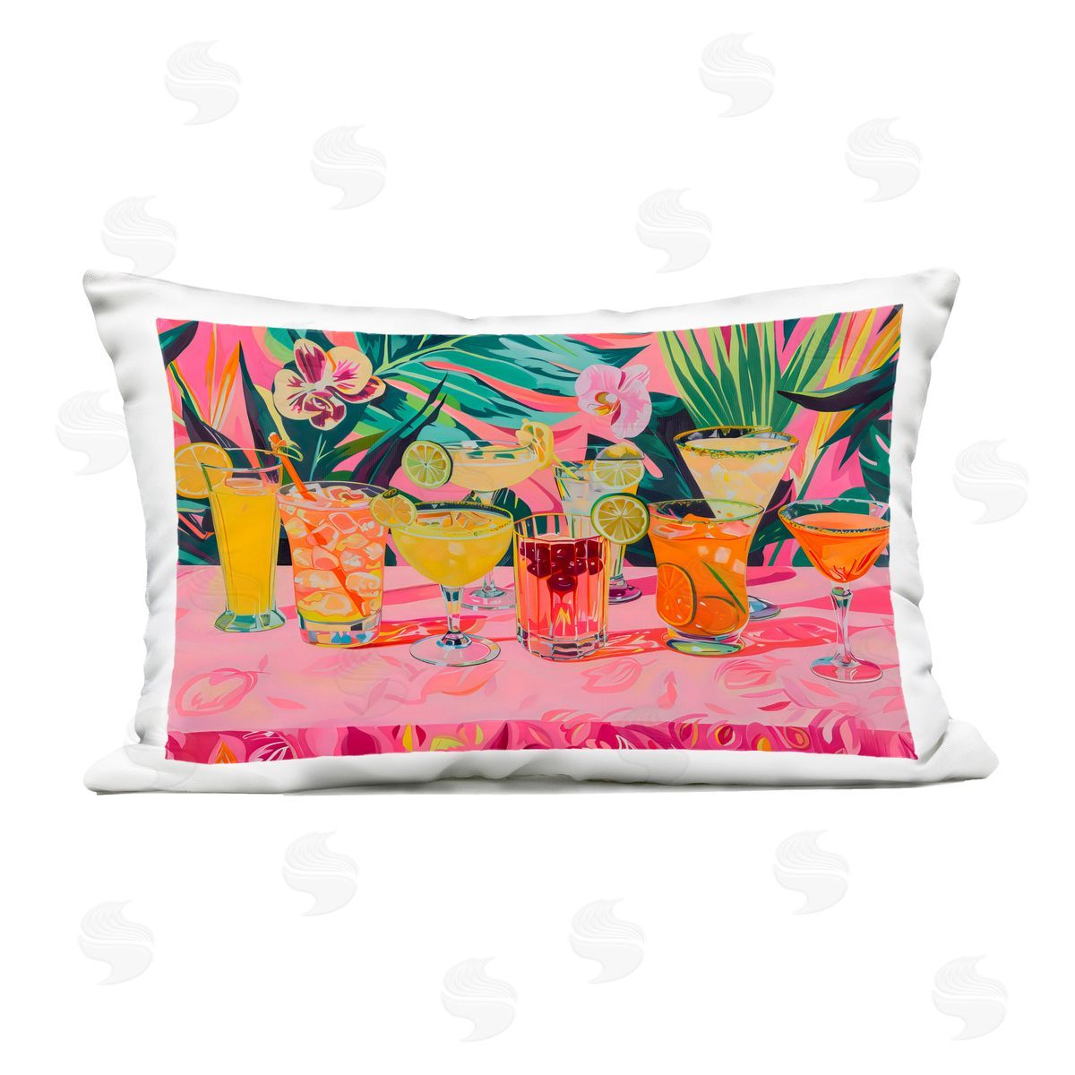 LSR Design Studio Tropical Pink Cocktail Party Outdoor Printed Throw Pillow