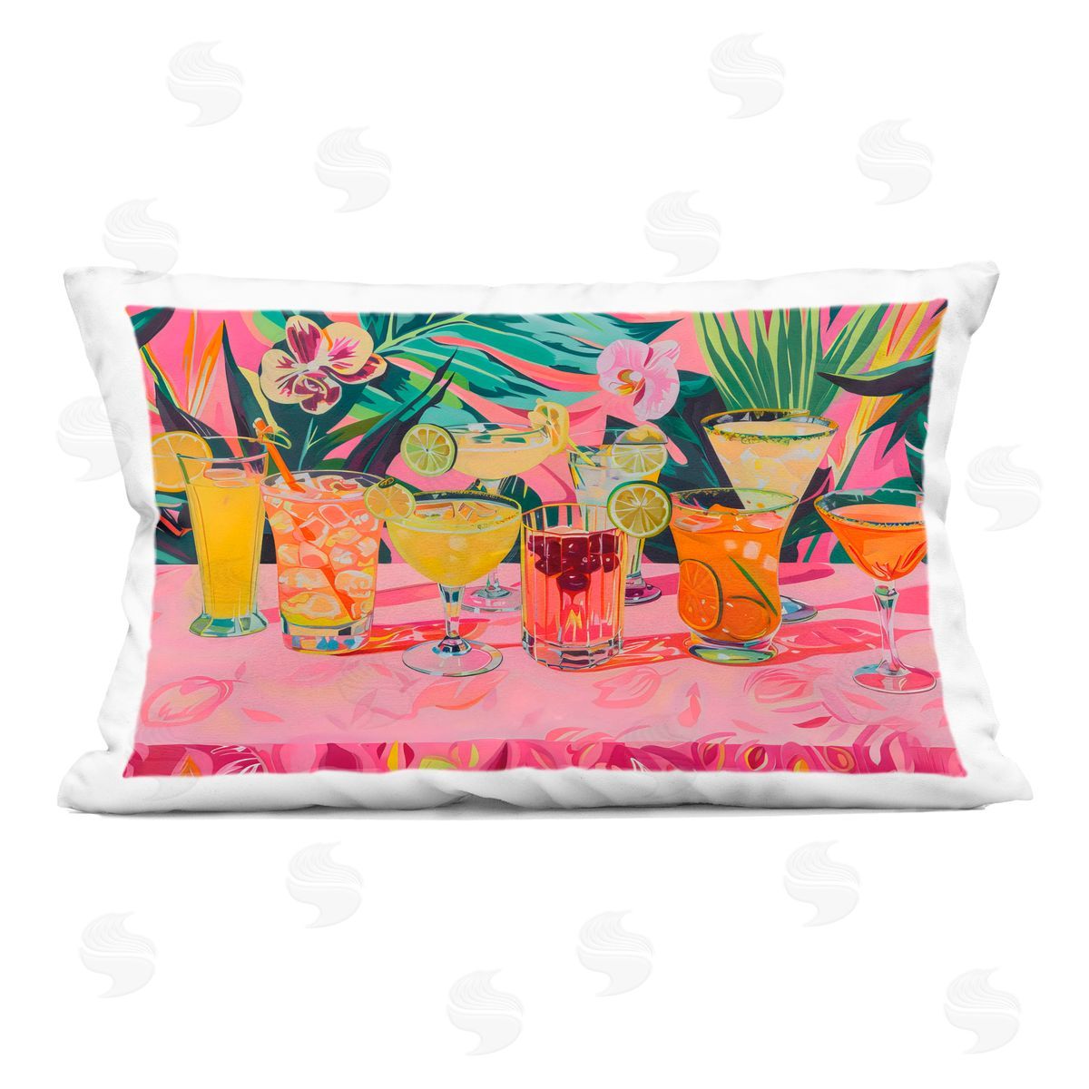LSR Design Studio Tropical Pink Cocktail Party Indoor Printed Throw Pillow