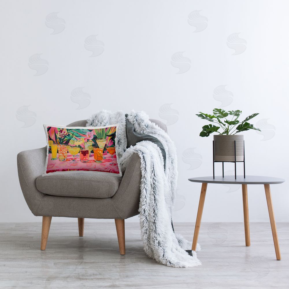 LSR Design Studio Tropical Pink Cocktail Party Printed Indoor Throw Pillow in Room