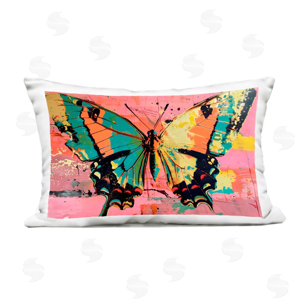 LSR Design Studio Retro Butterfly over Abstract Pink Outdoor Printed Throw Pillow