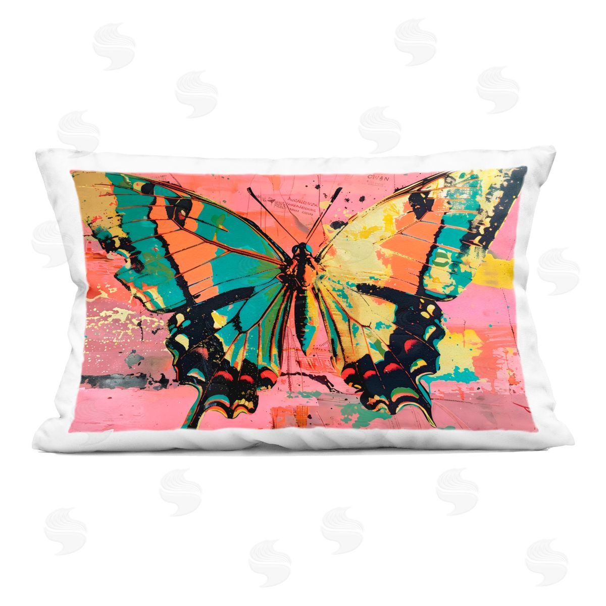 LSR Design Studio Retro Butterfly over Abstract Pink Indoor Printed Throw Pillow