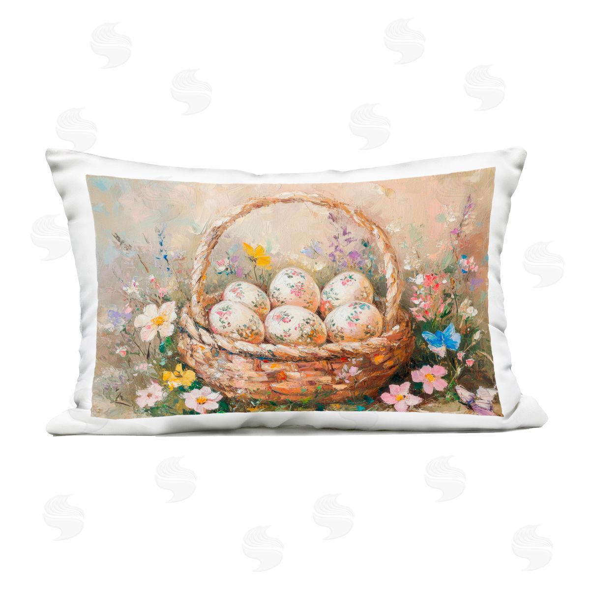 Petal Prints Design Vintage Chinoiserie Easter Eggs Outdoor Printed Throw Pillow