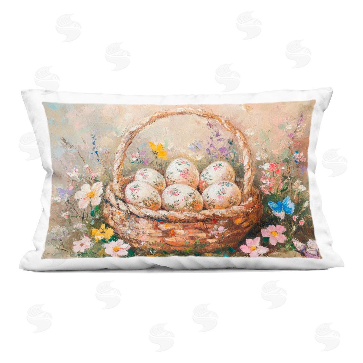 Petal Prints Design Vintage Chinoiserie Easter Eggs Indoor Printed Throw Pillow