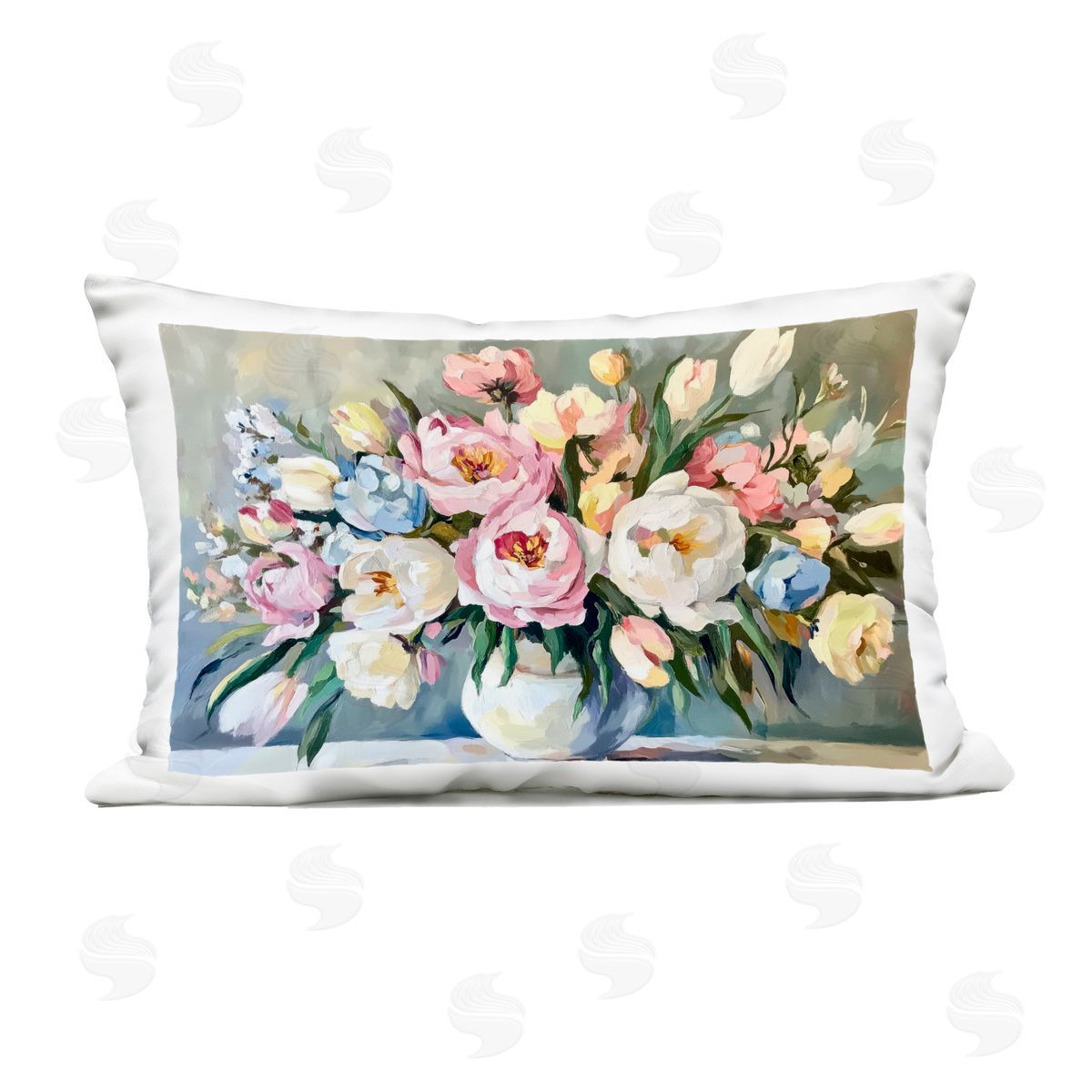 Petal Prints Design Pastel Peony Bunch Bouquet Outdoor Printed Throw Pillow