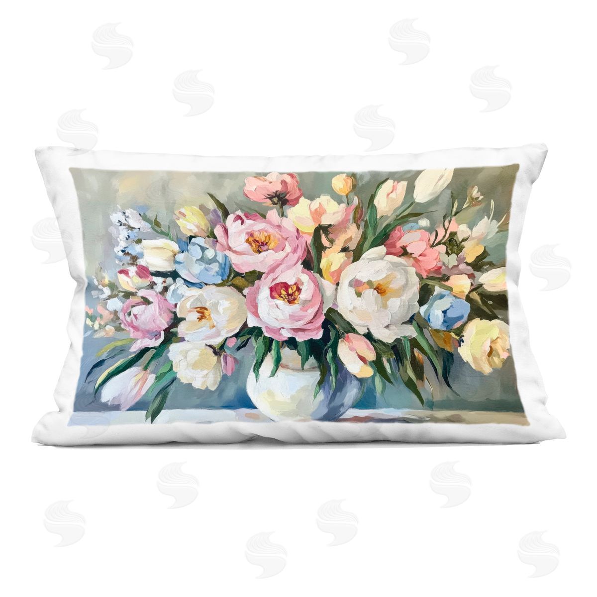 Petal Prints Design Pastel Peony Bunch Bouquet Indoor Printed Throw Pillow