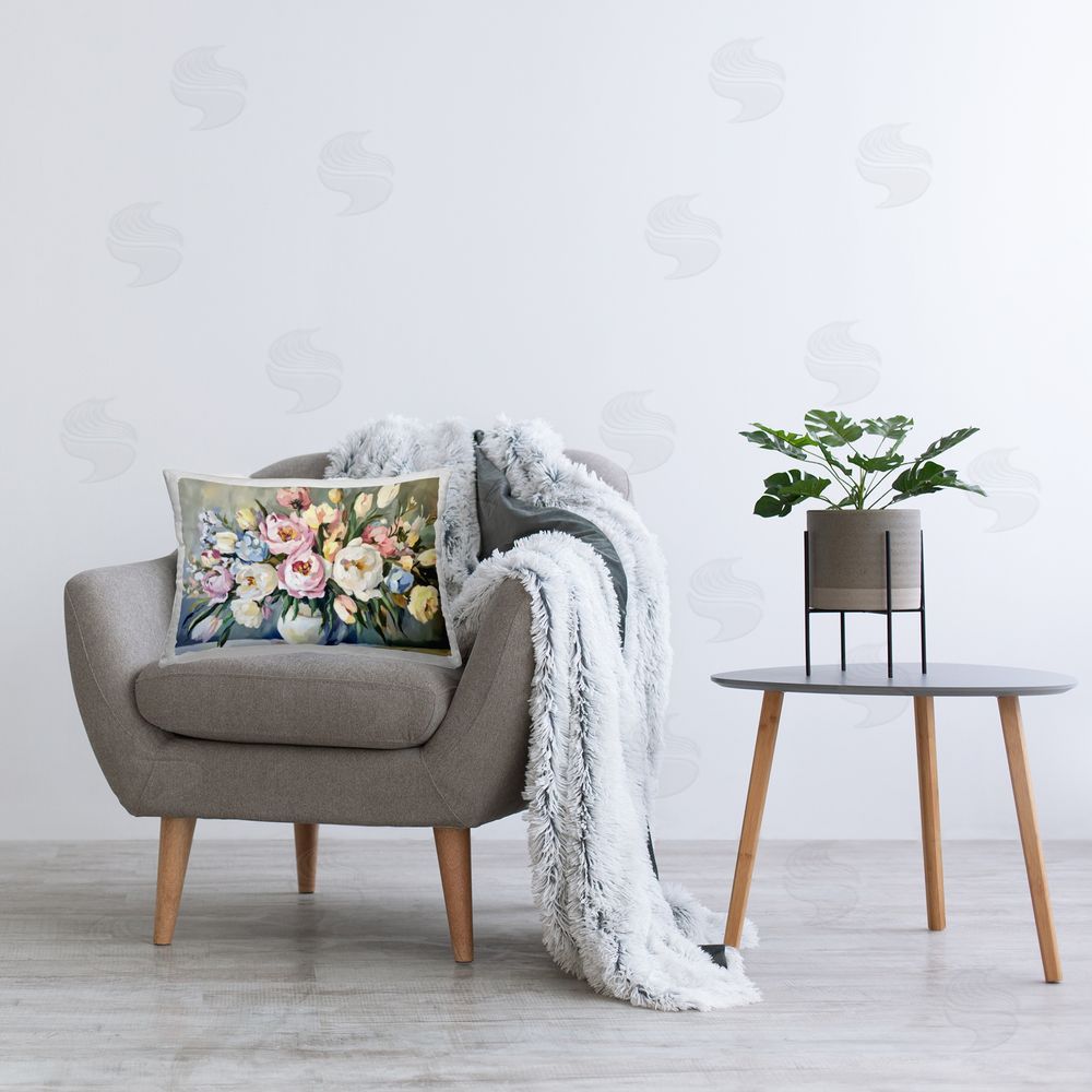 Petal Prints Design Pastel Peony Bunch Bouquet Printed Indoor Throw Pillow in Room