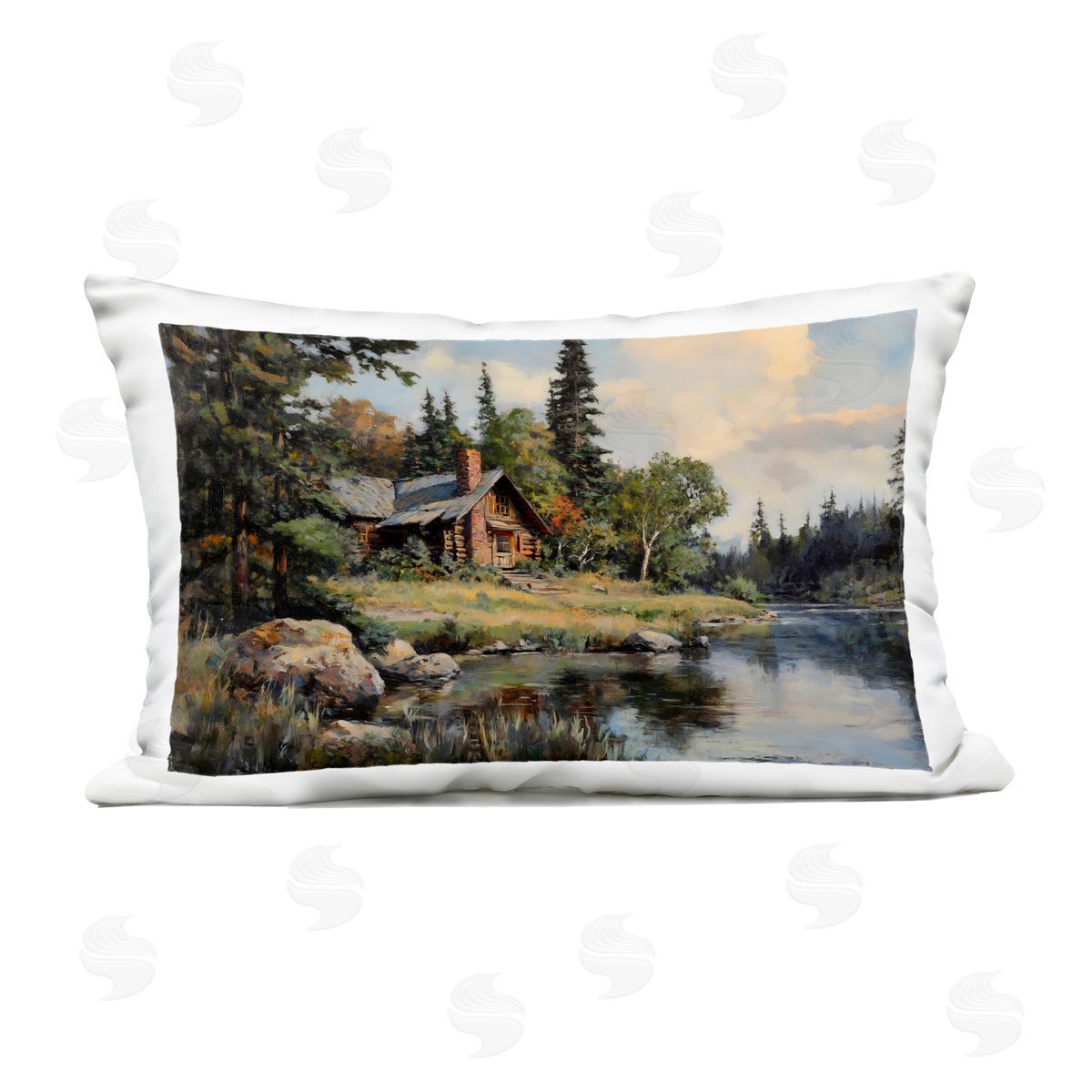 Franklyn Gregory Creek Cabin Woodland View Outdoor Printed Throw Pillow