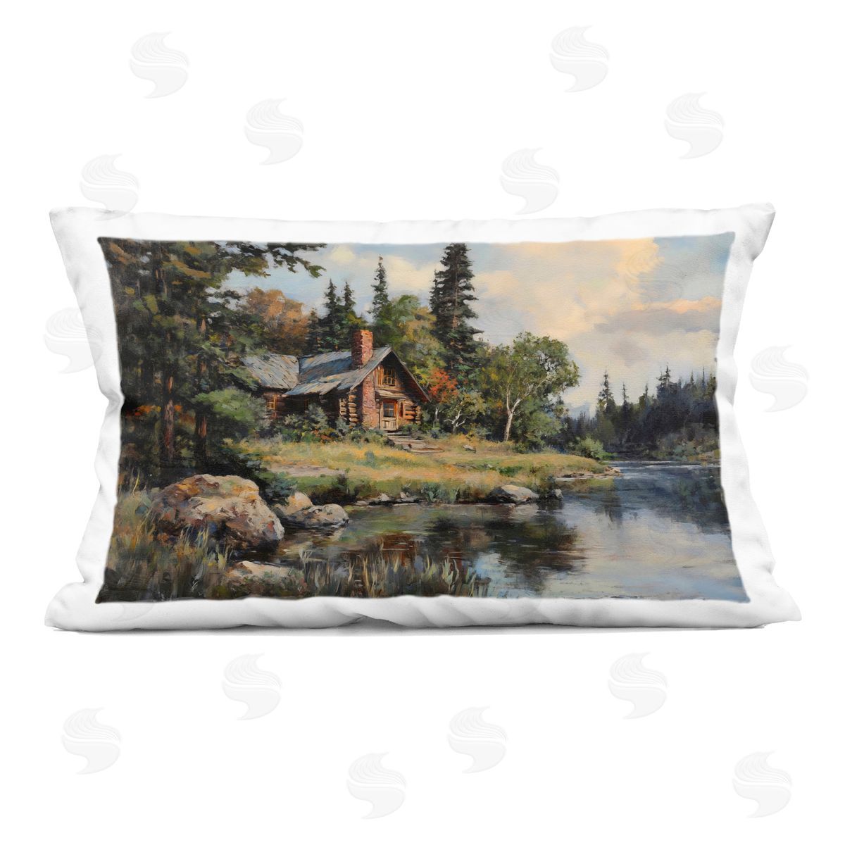 Franklyn Gregory Creek Cabin Woodland View Indoor Printed Throw Pillow