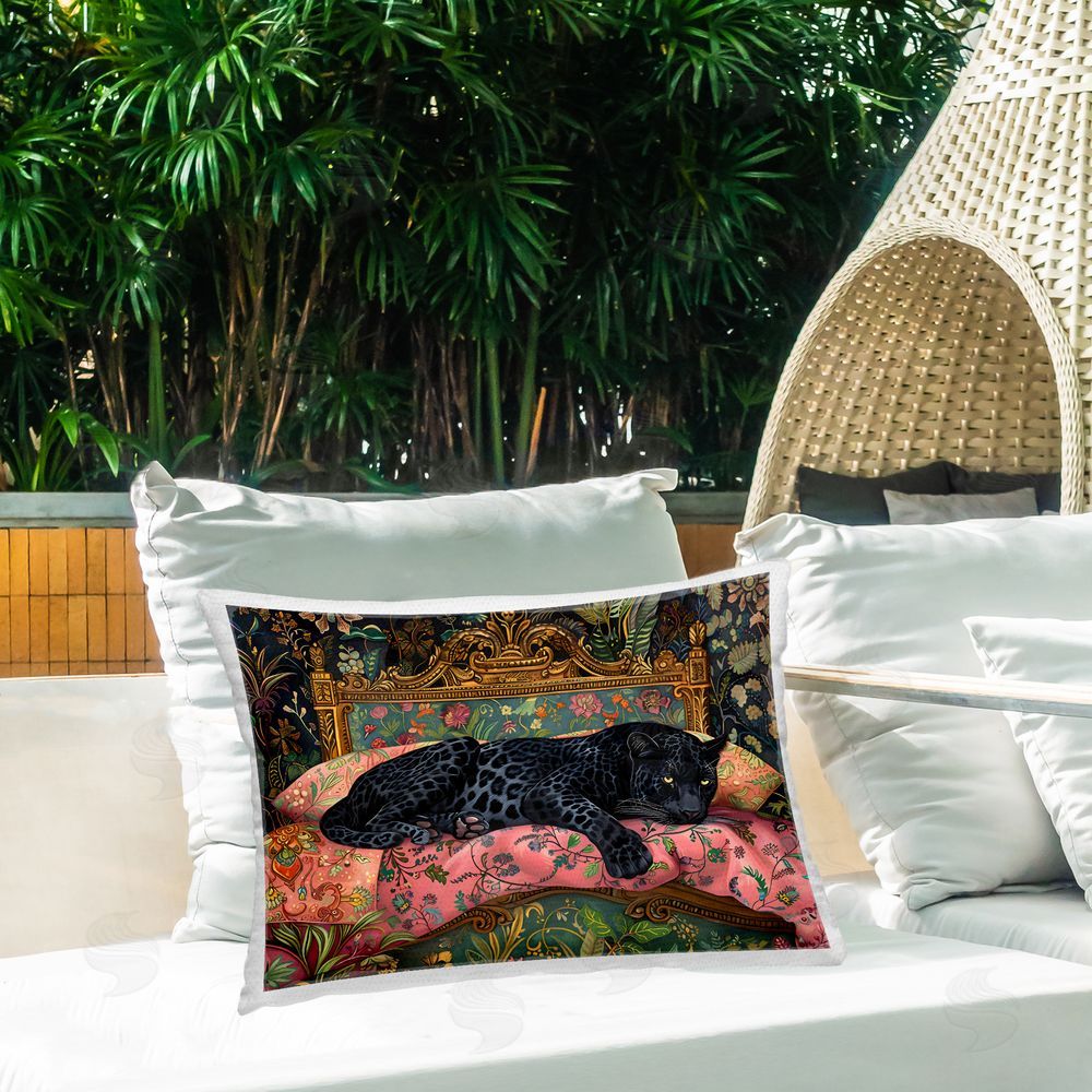Creative Studio Leopard Lounge on Ornate Textiles Outdoor Rectangular Pillow on Patio