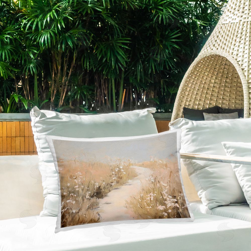Franklyn Gregory White Wildflower Path Outdoor Printed Throw Pillow on Patio