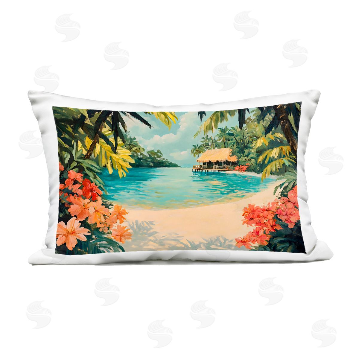 Franklyn Gregory Tropical Bungalow Lagoon Outdoor Printed Throw Pillow
