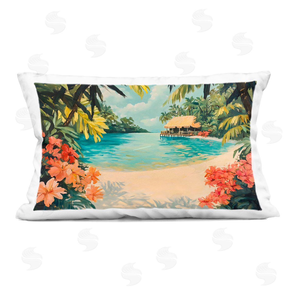 Franklyn Gregory Tropical Bungalow Lagoon Indoor Printed Throw Pillow