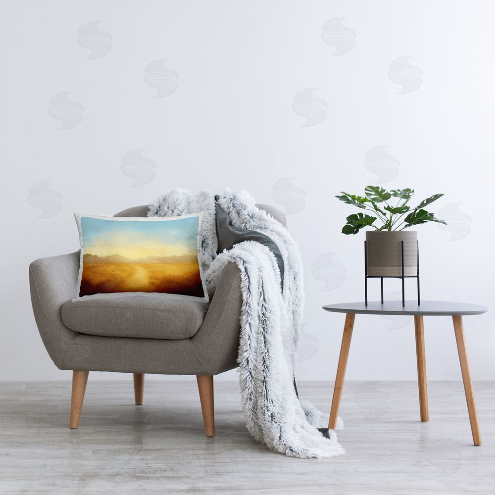 Gina Kelly Gold Desert Valley Landscape Printed Indoor Throw Pillow in Room