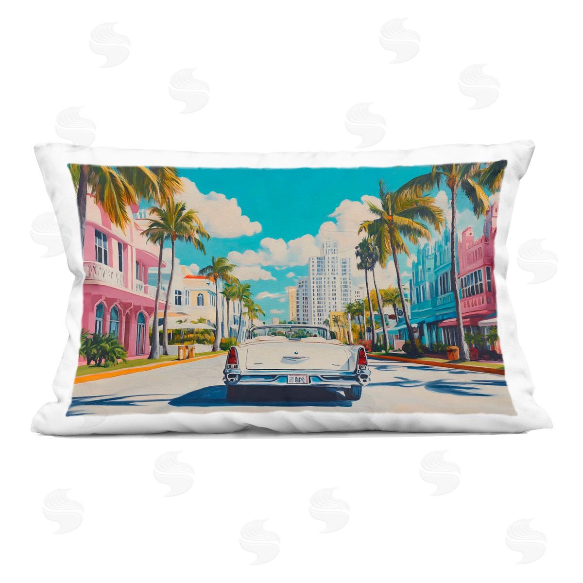 Franklyn Gregory Classic Car in Tropical Town Indoor Printed Throw Pillow