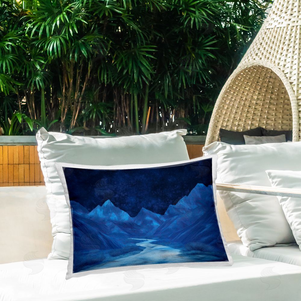 Gina Kelly Blue Mountains Night Sky Outdoor Printed Throw Pillow on Patio