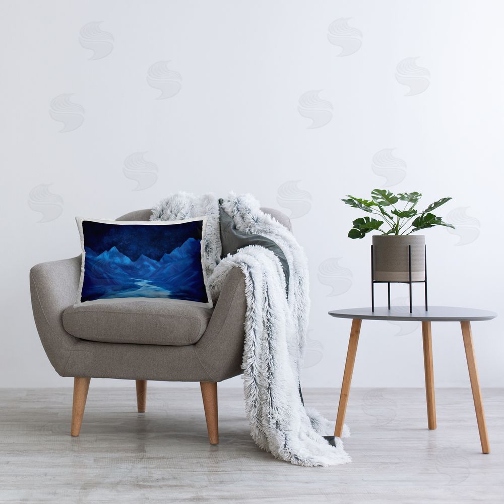 Gina Kelly Blue Mountains Night Sky Printed Indoor Throw Pillow in Room