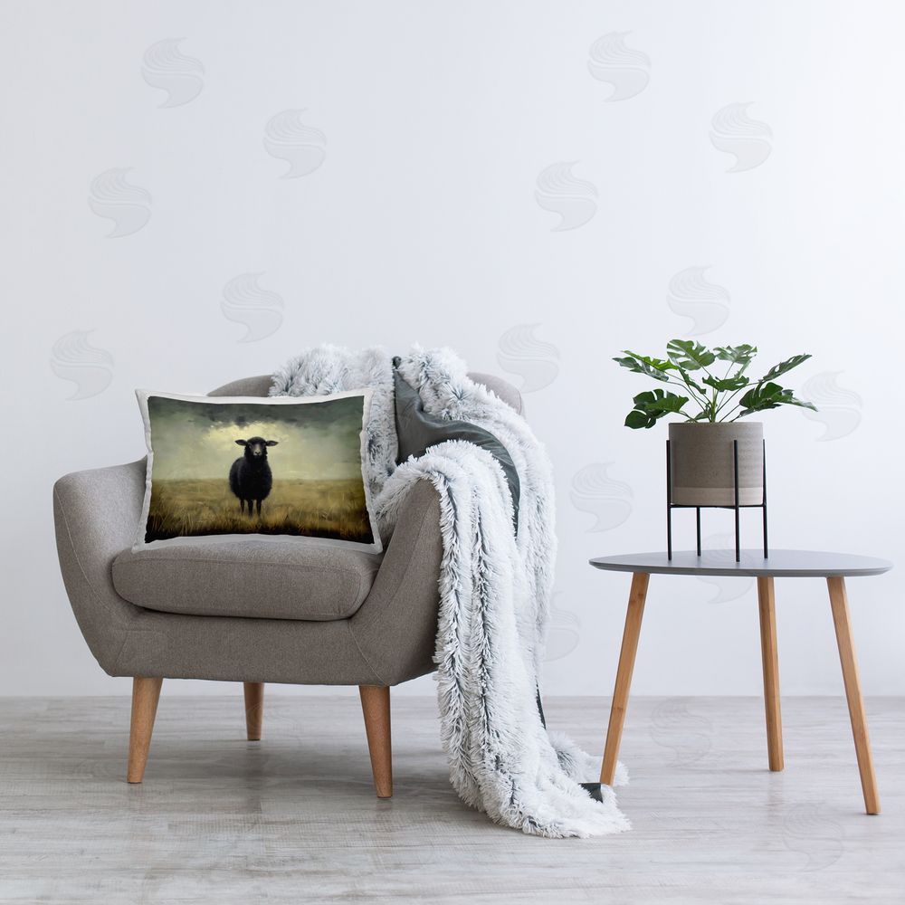 Arlington Prints Black Sheep in Field Indoor Rectangular Pillow on Chair