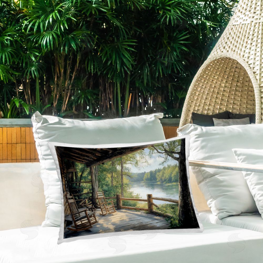 Franklyn Gregory Nature Cabin Views Outdoor Printed Throw Pillow on Patio