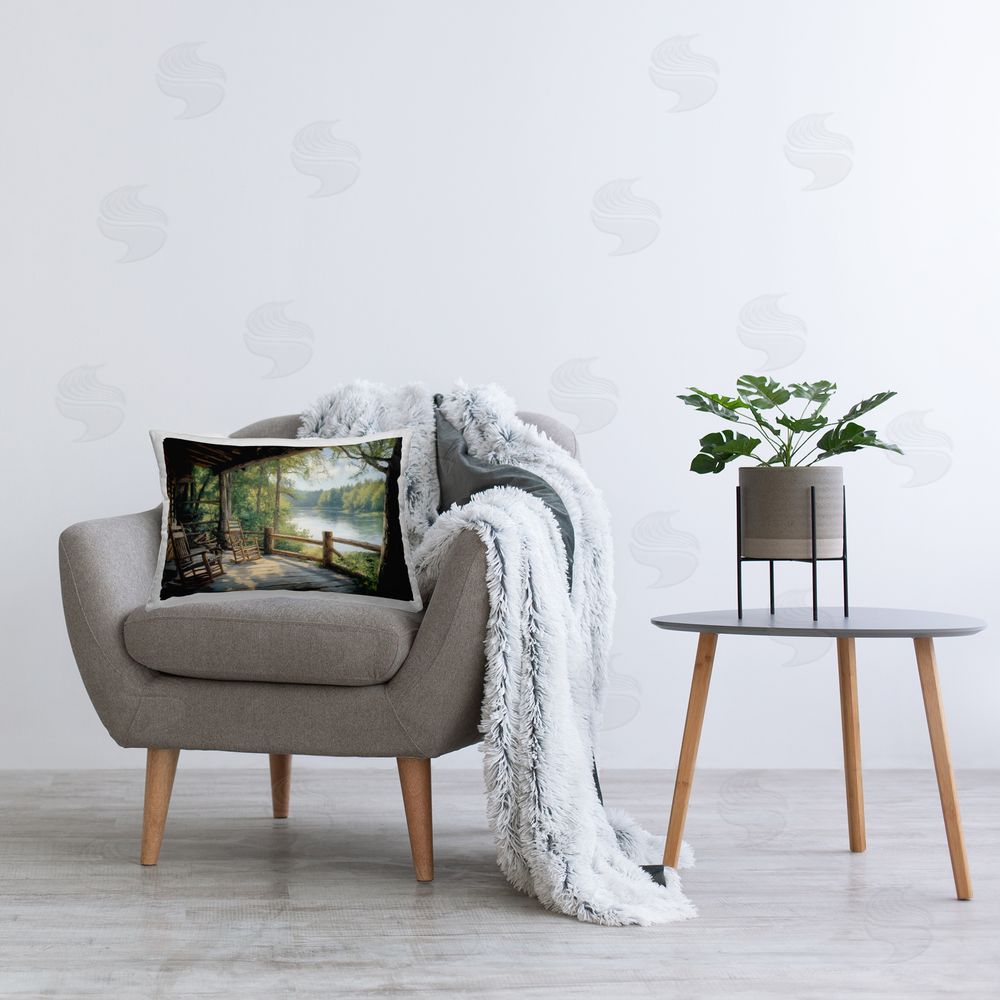 Franklyn Gregory Nature Cabin Views Printed Indoor Throw Pillow in Room