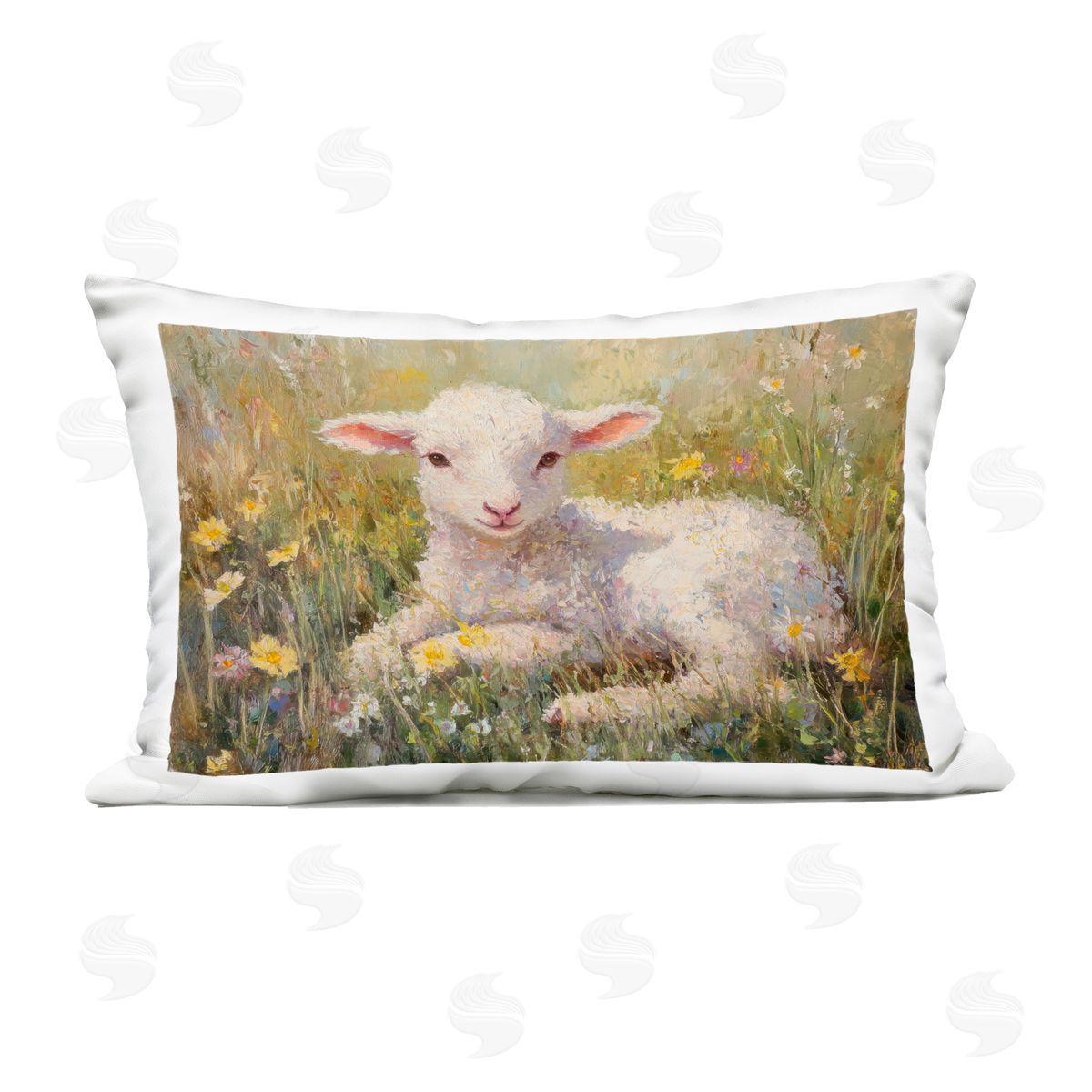 Petal Prints Design Sunlight Lamb in Flowers Outdoor Printed Throw Pillow