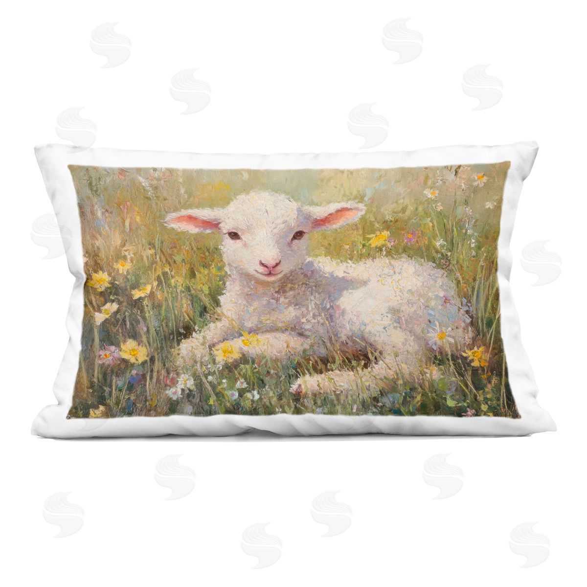 Petal Prints Design Sunlight Lamb in Flowers Indoor Printed Throw Pillow