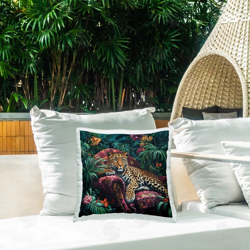 Petal Prints Design Fashionable Leopard in Jungle Outdoor Printed Throw Pillow on Patio