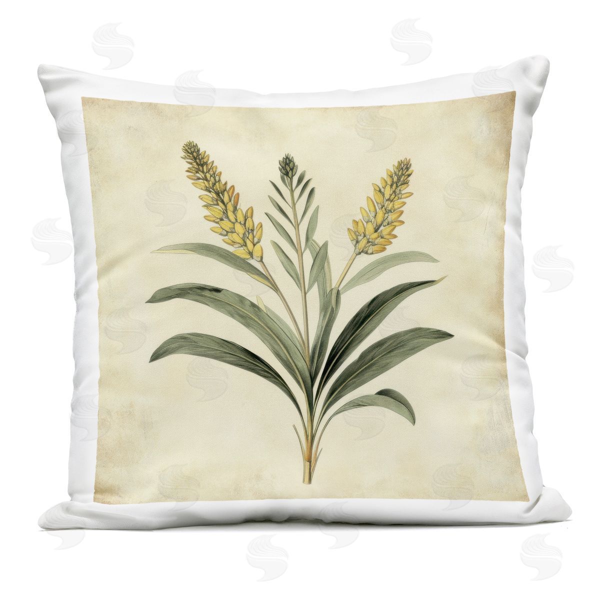 Petal Prints Design Vintage Yellow Wheat Illustration Outdoor Printed Throw Pillow
