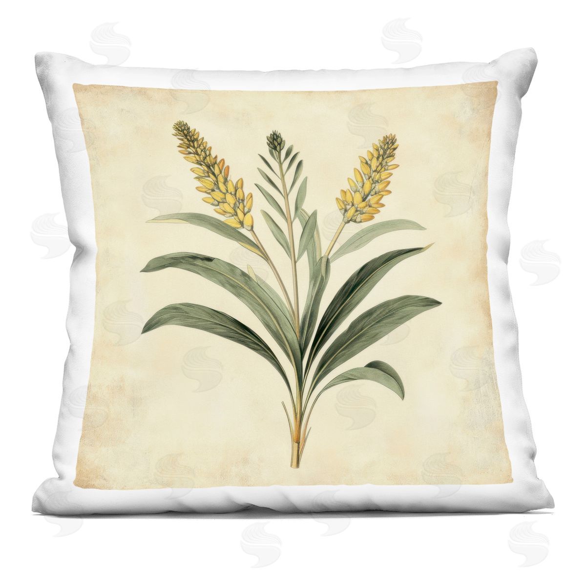Petal Prints Design Vintage Yellow Wheat Illustration Indoor Printed Throw Pillow