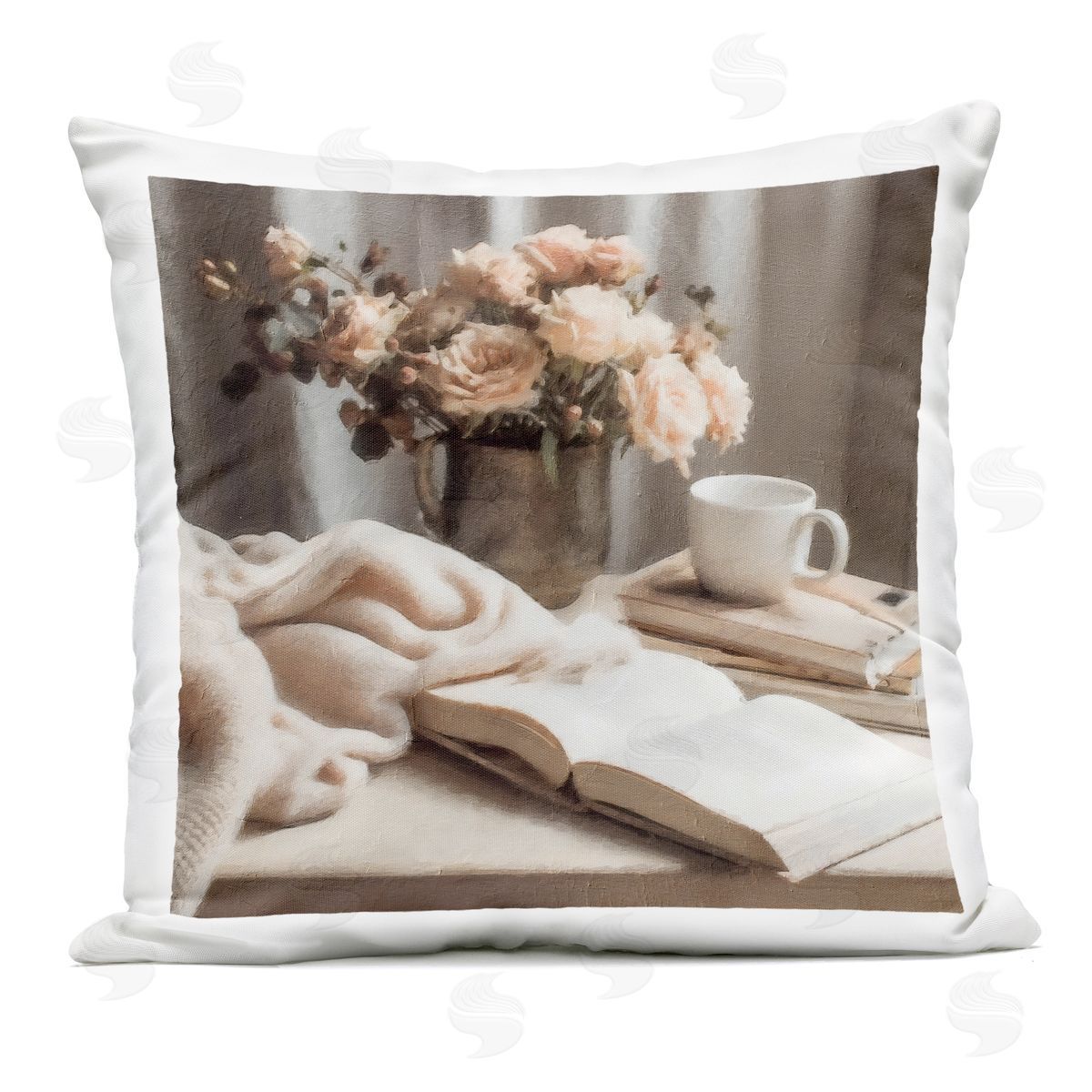 Riley B Morning Coffee Floral Journaling Outdoor Printed Throw Pillow