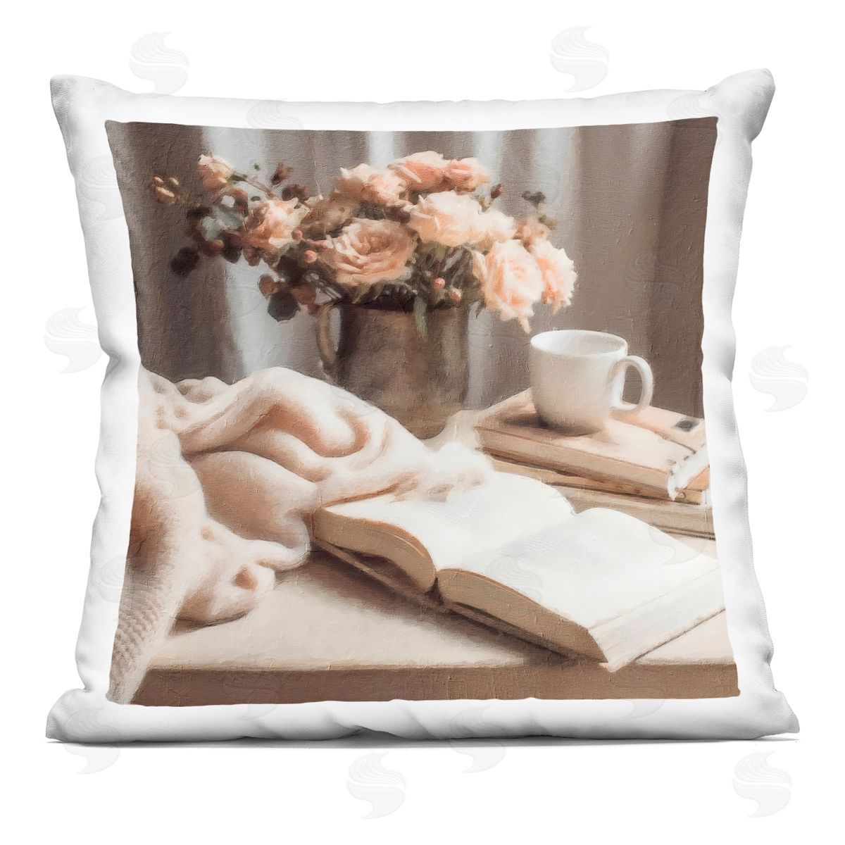 stupell industries Riley B | Morning Coffee Floral Journaling Printed Throw Pillow