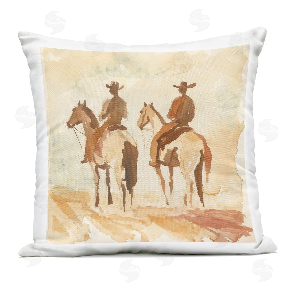 Petal Prints Design Western Watercolor Cowboys Left Outdoor Printed Throw Pillow