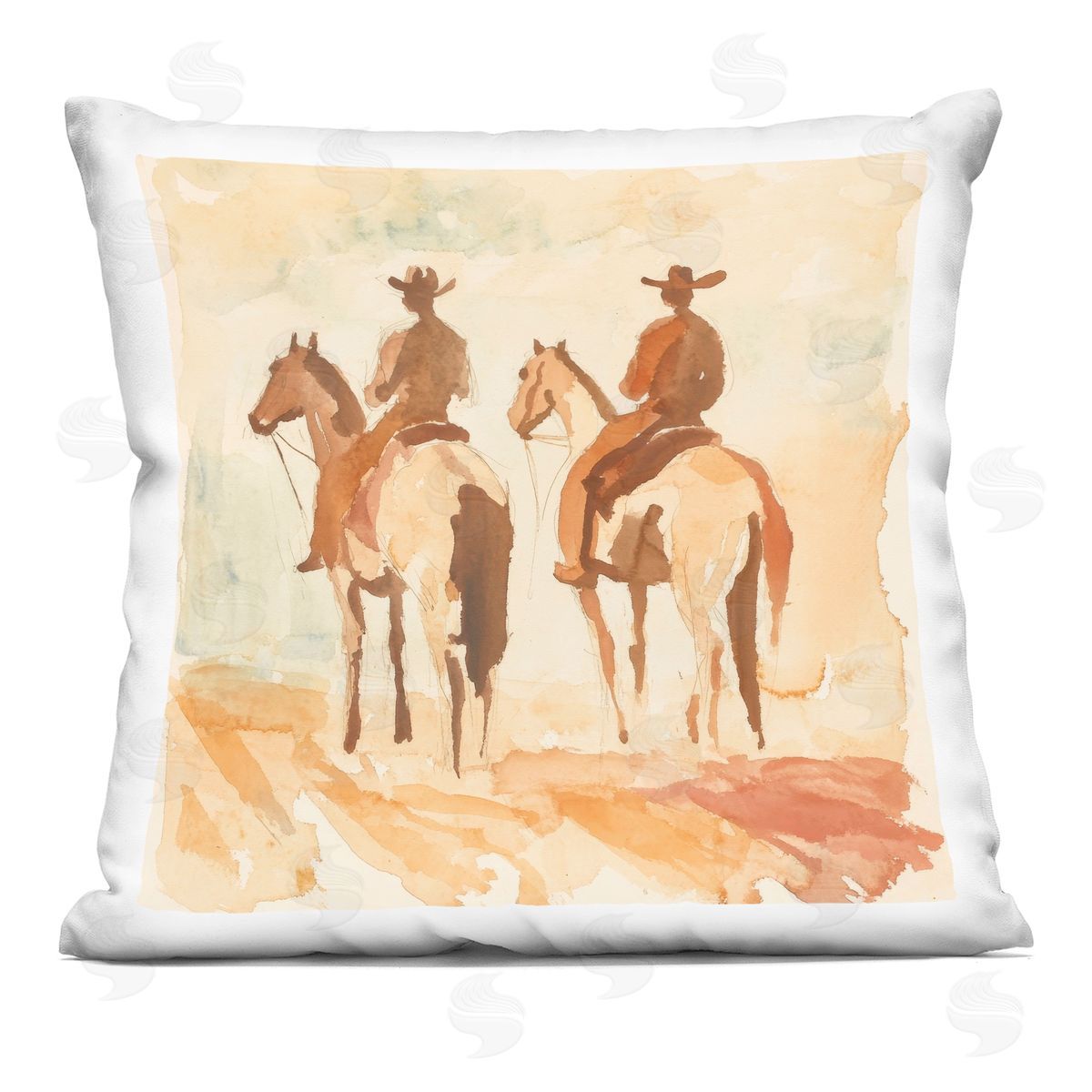 Petal Prints Design Western Watercolor Cowboys Left Indoor Printed Throw Pillow