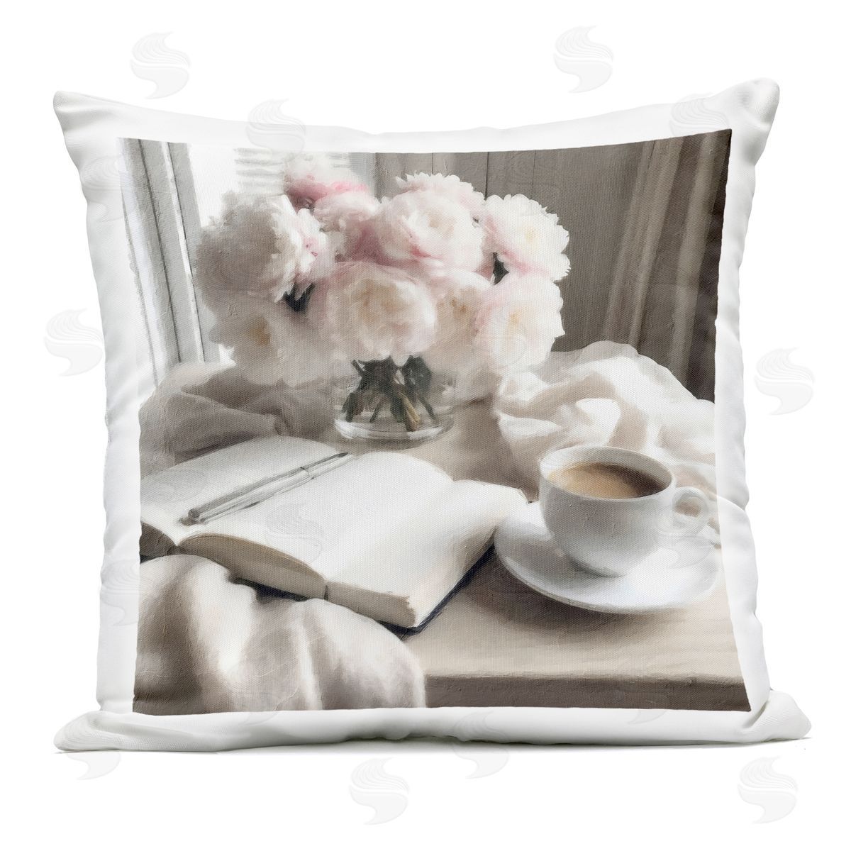 Riley B Morning Coffee Journaling Outdoor Printed Throw Pillow