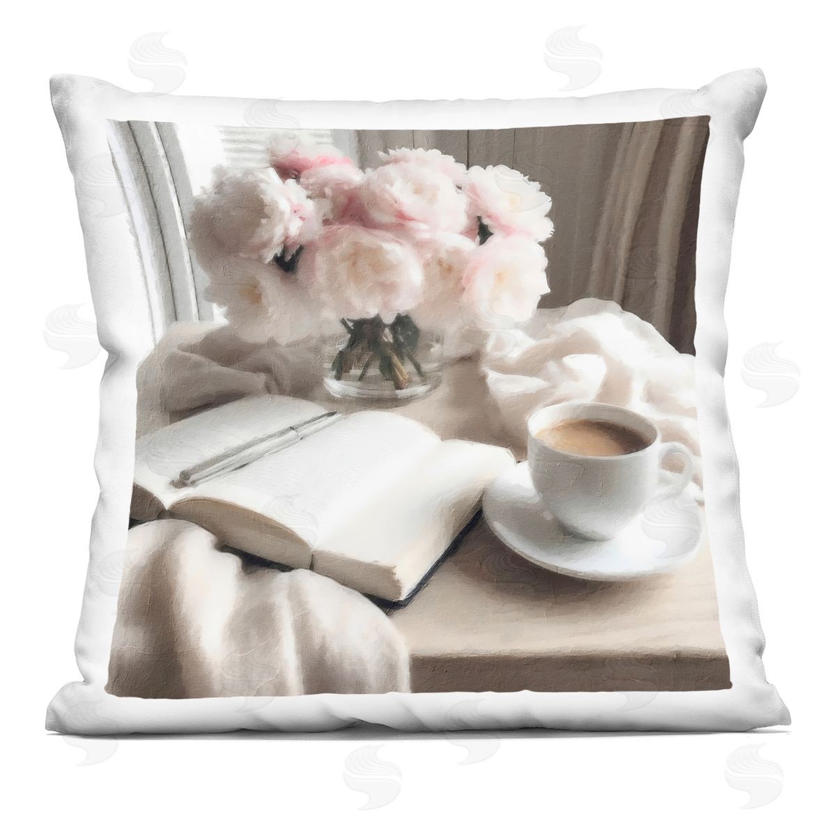 Riley B Morning Coffee Journaling Indoor Printed Throw Pillow