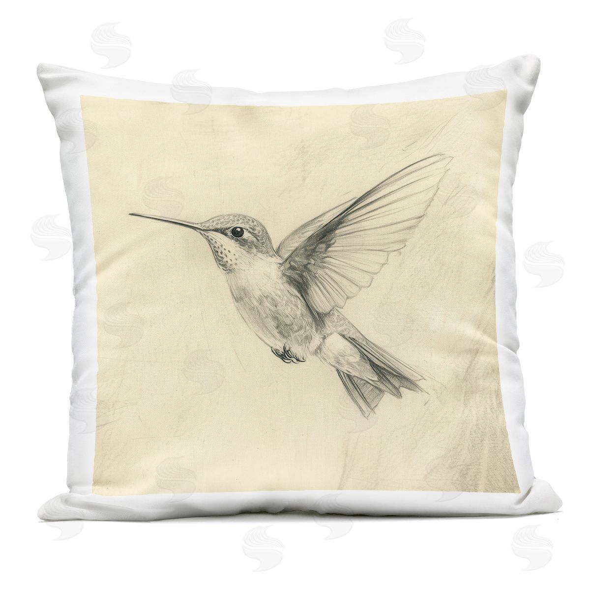 Petal Prints Design Vintage Hummingbird Sketch Outdoor Printed Throw Pillow