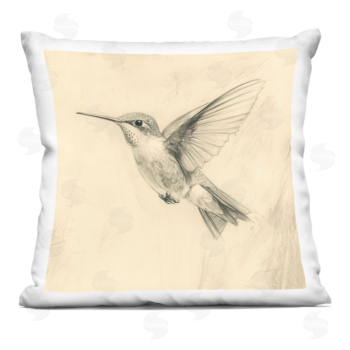 Petal Prints Design Vintage Hummingbird Sketch Indoor Printed Throw Pillow