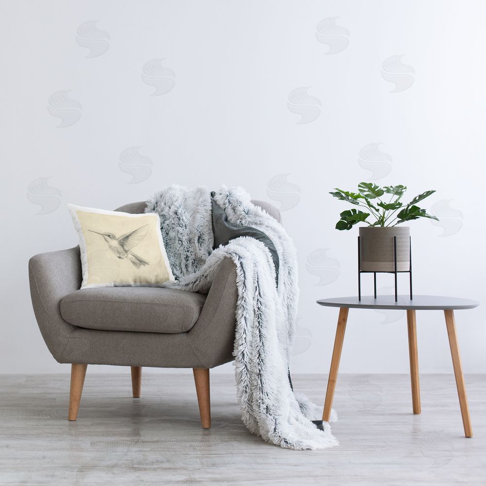 Petal Prints Design Vintage Hummingbird Sketch Printed Indoor Throw Pillow in Room